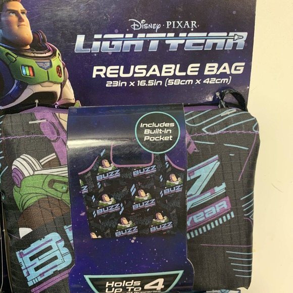 Disney Pixar BUZZ LIGHTYEAR Reusable Grocery Bags LOT of 4 Easy Fold Up - Picture 7 of 10